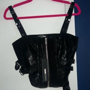 Fashion Nova Black Faux Leather Top with Zipper
